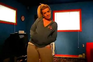 Webcam solo scene with a blond honey flashing her love muffins