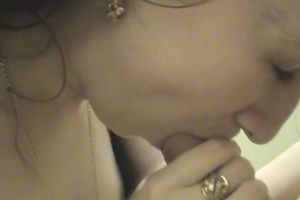 Slender teen hottie gives head to her BF in the bathroom