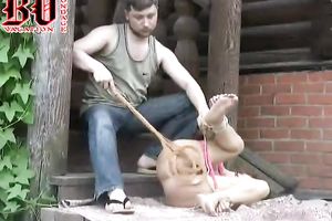 Russian red neck man bonds and spanks his hawt girlfriend