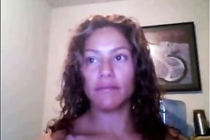 Sporty livecam model with hirsute hair shows off her large fake boobs