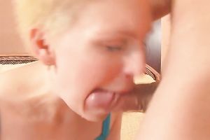 Short haired golden-haired knows what face fucking is all about
