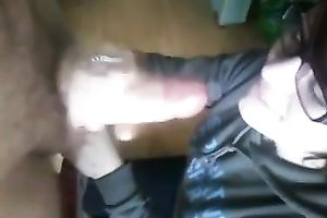 Brunette coed works on my dick till it explodes with cum