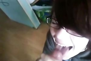 Brunette coed works on my dick till it explodes with cum