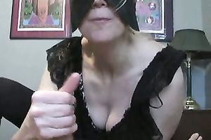 Mature white amateur wife in the mask gives me tugjob and makes me cum