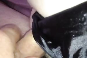 Sticking my palpitating 10-Pounder beneath the satin dark pants