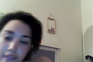 Lovely ebon legal age teenager from Canada touches herself on cam