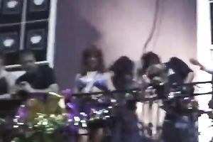 Crazy lesbo doxies acquire stripped for the crowd at the party