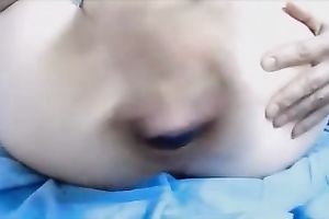 Gaping my white asshole with a large blue eggplant on livecam