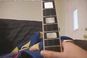 Arousing blond hottie gives irrumation previous to riding the jock