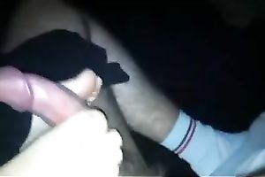 Awesome footjob from my milf wife and I cum large load on myself