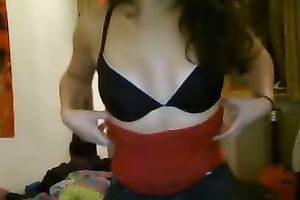 Admirable brown-haired ex GF shows her limber whoppers for the web camera