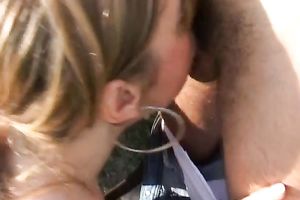 Cock loving college cheating wife gives head to her stud outdoors