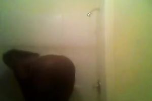 Homemade solo with my corpulent ebon ex GF taking a shower
