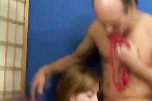 Lusty chick with pale skin sucks old hard dong of a chap who licks her panties