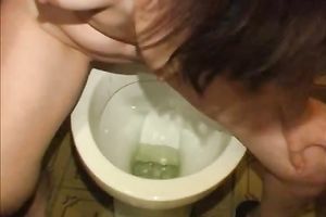 Nasty Asian milf disrobes and pees in the WC bowl