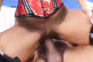 Fake-boobed harlot titfucks a knob and takes a ride on it