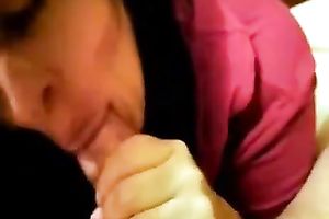 Beautiful brunette hair gives head to me and swallows the cum