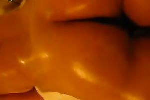 Ridiculously slutty masseur drizzles massage oil over my exposed body