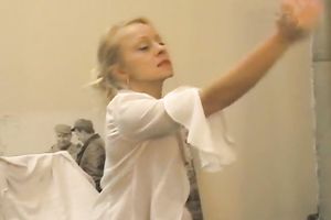 Lewd golden-haired sucks a marital-device and slams her pussy with it