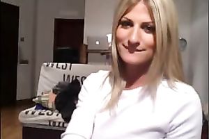 Gorgeous golden-haired BBC slut artistically sucks cock of her boyfriend