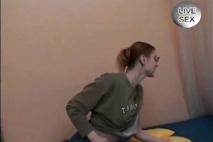 Hot thin redhead honey disrobes and masturbates for us