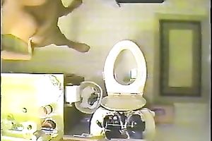 The hidden camera in the restroom on the ceiling caught my babe