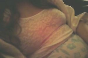 My brunette hair dirty slut wife entertains herself by kneading her natural love muffins