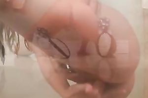 Dirty and hawt golden-haired legal age teenager masturbating in the washroom