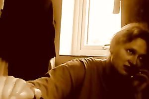 Girlfriend talks to her mama on phone during the time that jerking off my dong