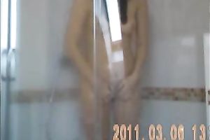 My skinny girlfriend washes her ideal body in the shower