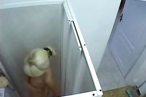 Amateur blond sweetheart Morgan receives caught taking a shower