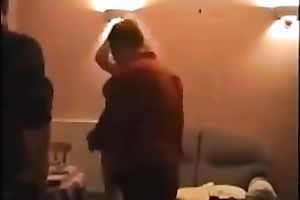 Chubby white whore got fucked by 2 jerks in her bedroom