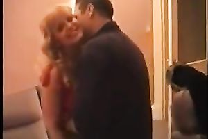 Chubby white whore got fucked by 2 jerks in her bedroom