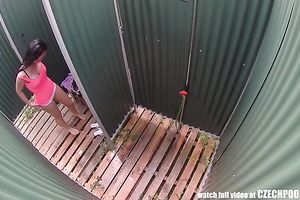 Bootylicious brunette hair sweetheart is caught in public shower