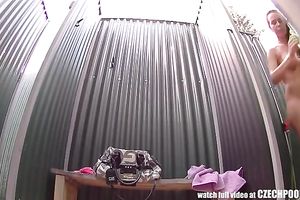 Bootylicious brunette hair sweetheart is caught in public shower