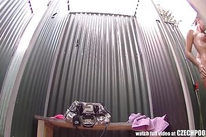 Bootylicious brunette hair sweetheart is caught in public shower