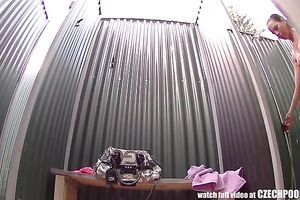 Bootylicious brunette hair sweetheart is caught in public shower