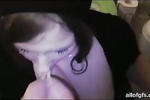 Chubby dilettante dark brown eats the cum which that babe receives on her face