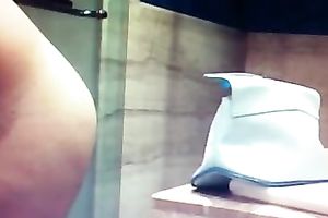 My bootyful Swiss girlfriend is having pleasure with a tampon in front of me