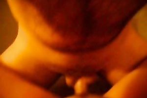 My bushy hubby cums on my bawdy cleft after fucking it in missionary pose