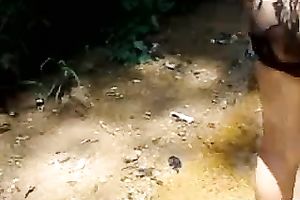 My aged wifey demonstrates her wazoo and wet crack outdoors