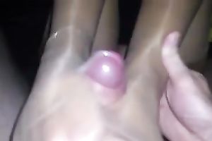 Incredible POV with my dirty slut wife rubbing my pecker with her nylon feet