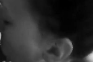 Frisky dark brown white girlfriend getting her lips glazed with cream