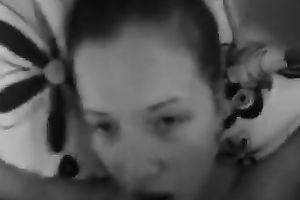 Frisky dark brown white girlfriend getting her lips glazed with cream