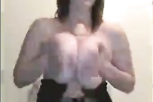 Nice titjob practice of exceedingly breasty dilettante amateur wife on cam