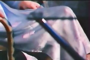 Busty light-haired sweetheart is used from front and rear by two rods