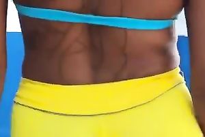 Delicious latin chick arse in yellow and taut bathing shorts