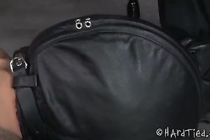 Ebony sweetie with small marangos got a bag on her head and sex toys in her fur pie