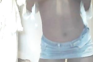 My hawt ebon girlfriend prepares surprise for me on web camera