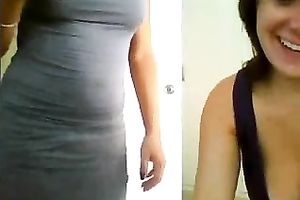 Webcam episode with 2 sexy sweethearts in minidresses flashing their pantoons